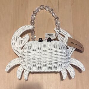 White Crab-Shaped Wicker Handbag